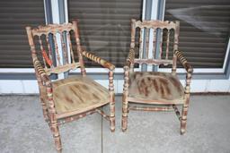 2 Custom Made Asian Style Large Wood Chairs