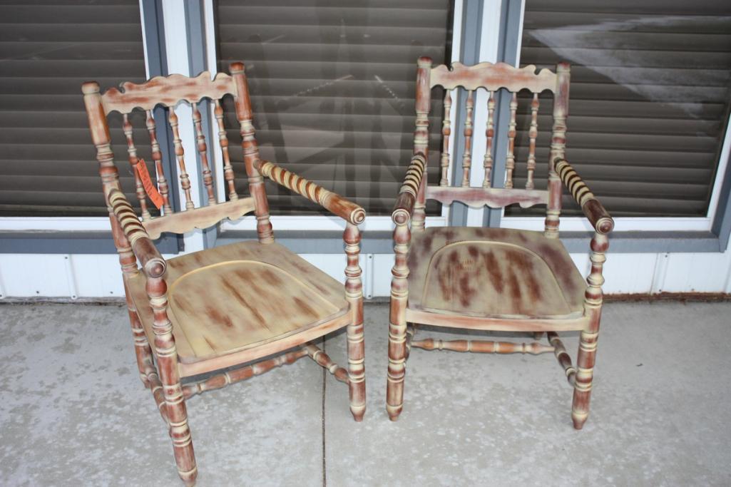 2 Custom Made Asian Style Large Wood Chairs
