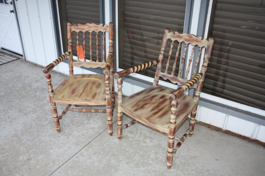 2 Custom Made Asian Style Large Wood Chairs