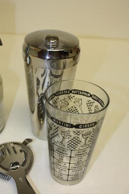 Barware set, 1950s spritzer, shaker, mixers, etc.