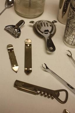 Barware set, 1950s spritzer, shaker, mixers, etc.