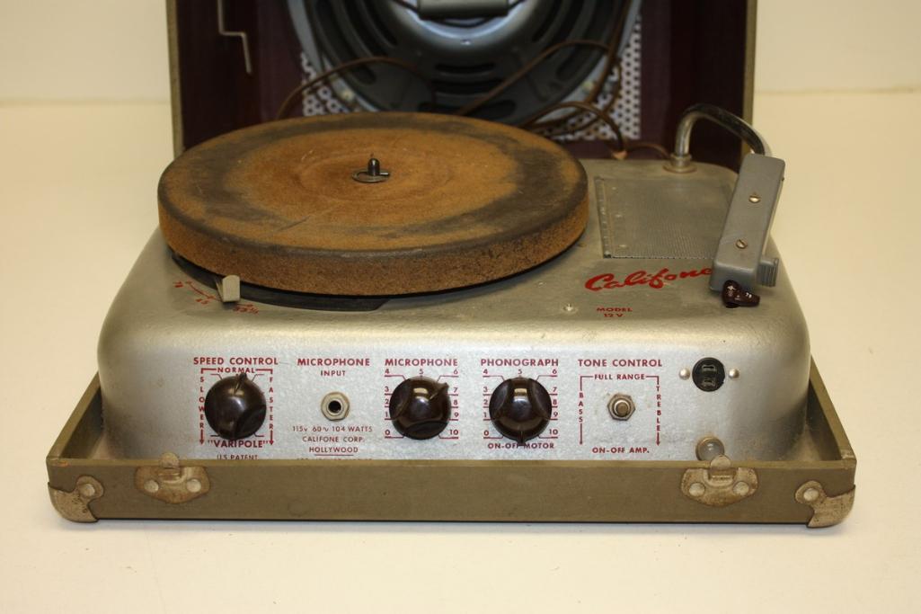 Vintage Califone 12V Portable record player with tube amp and Jensen 12 inch speaker