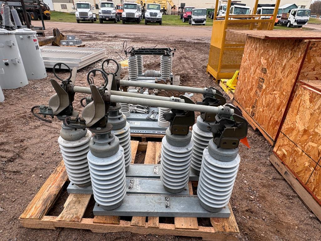(3) Vertical vertically mounted 34.5 KV Disconnect Switches Single Phase