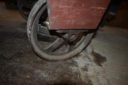 INDUSTRIAL FLAT BED CART WITH CAST IRON WHEELS, NO CONTENTS, 60"L x 28"D x 15"H
