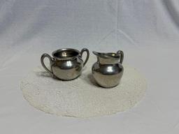 PEWTER CREAMER AND SUGAR (340) APPROX. 2.75" TALL, SUGAR- 3.5" TALL