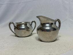 PEWTER CREAMER AND SUGAR (340) APPROX. 2.75" TALL, SUGAR- 3.5" TALL
