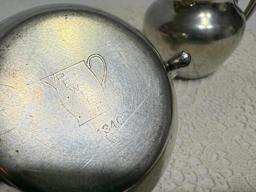 PEWTER CREAMER AND SUGAR (340) APPROX. 2.75" TALL, SUGAR- 3.5" TALL