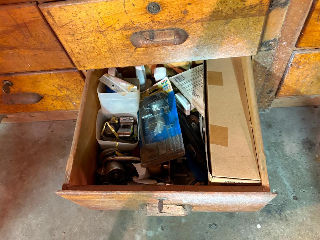 (24) DRAWERS WITH CONTENTS: SCRAP METALS, CHISELS, ELECTRIC HAND TOOLS,