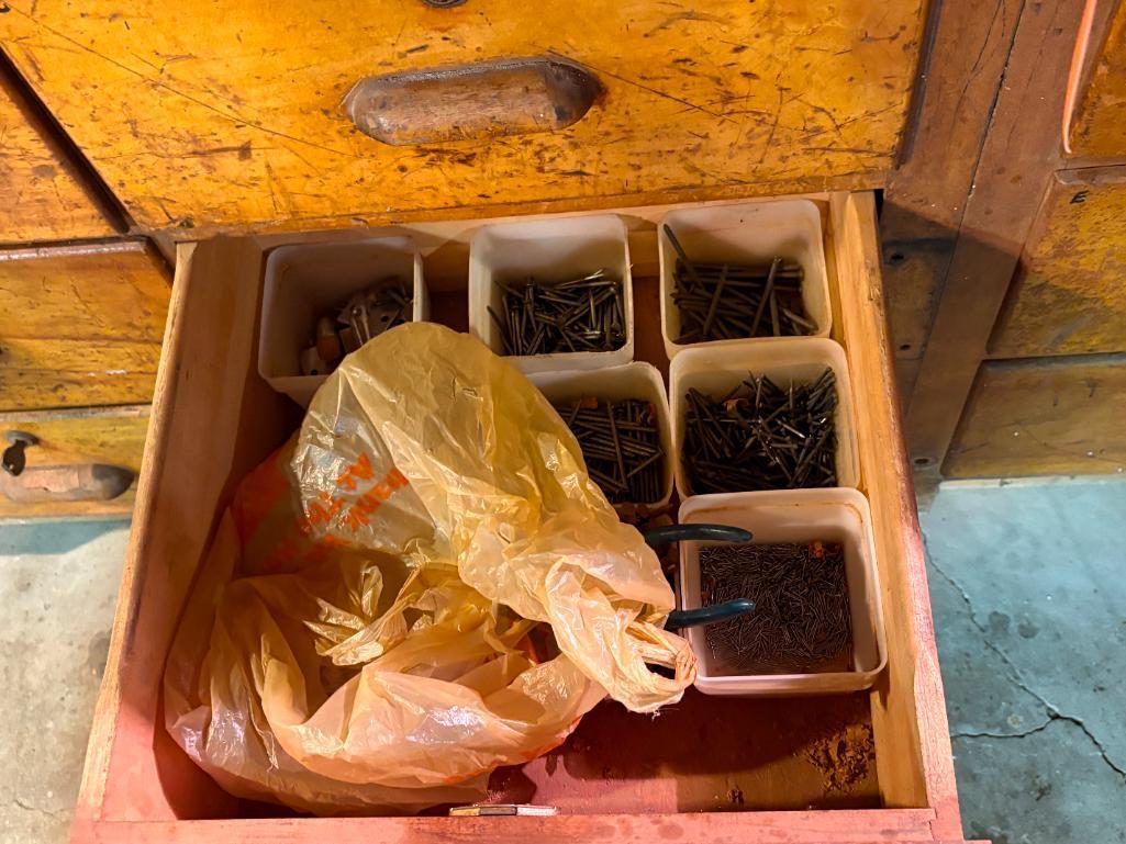 (24) DRAWERS WITH CONTENTS: SCRAP METALS, CHISELS, ELECTRIC HAND TOOLS,