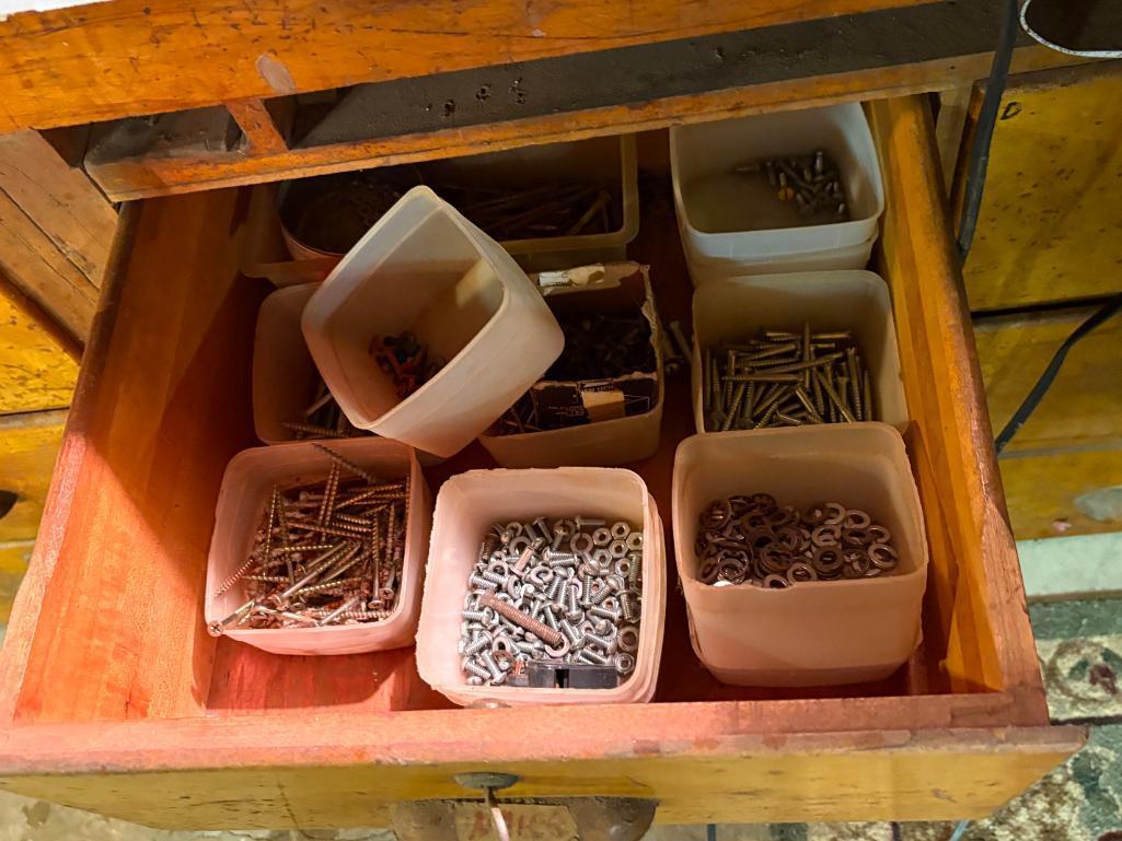 (24) DRAWERS WITH CONTENTS: SCRAP METALS, CHISELS, ELECTRIC HAND TOOLS,