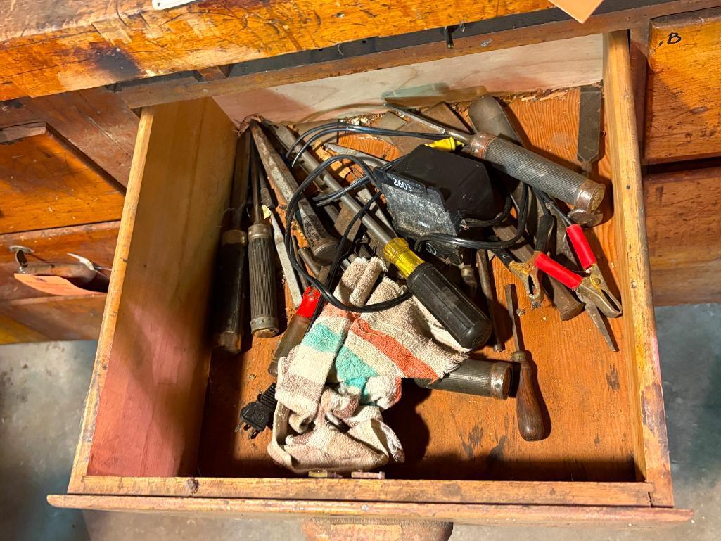 (24) DRAWERS WITH CONTENTS: SCRAP METALS, CHISELS, ELECTRIC HAND TOOLS,