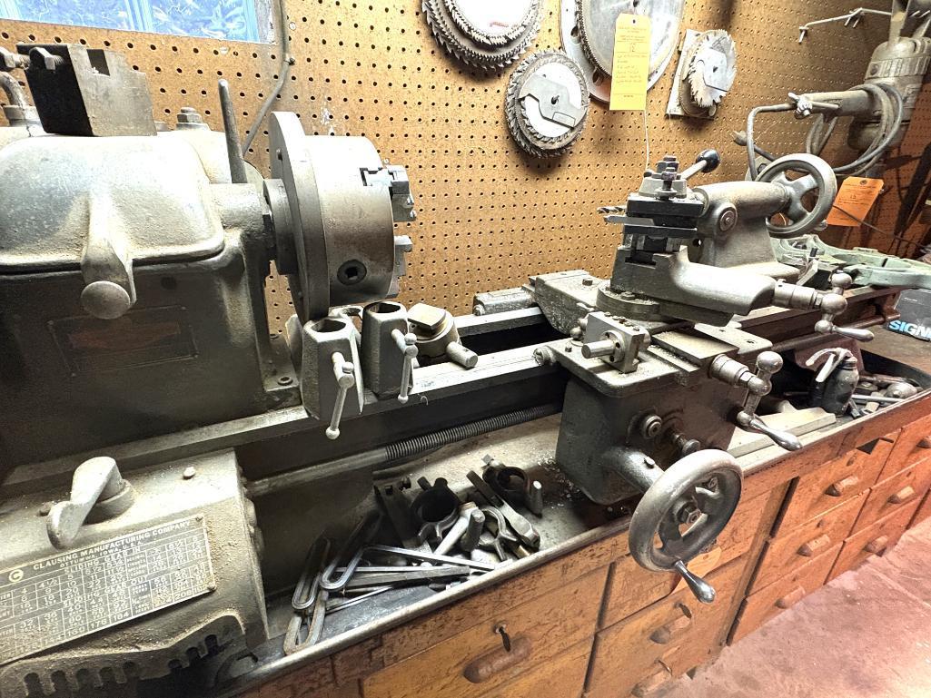 CLAUSING METAL LATHE, 3 JAW CHUCK, TOOL HOLDER, TAIL STOCK