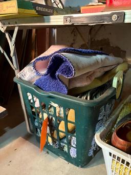 (3) LAUNDRY BASKETS WITH ASSORTED RUGS, BATHROOM