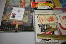 BOX WITH MISC COCA COLA SIGNS, STICKERS, BOOKS ETC.