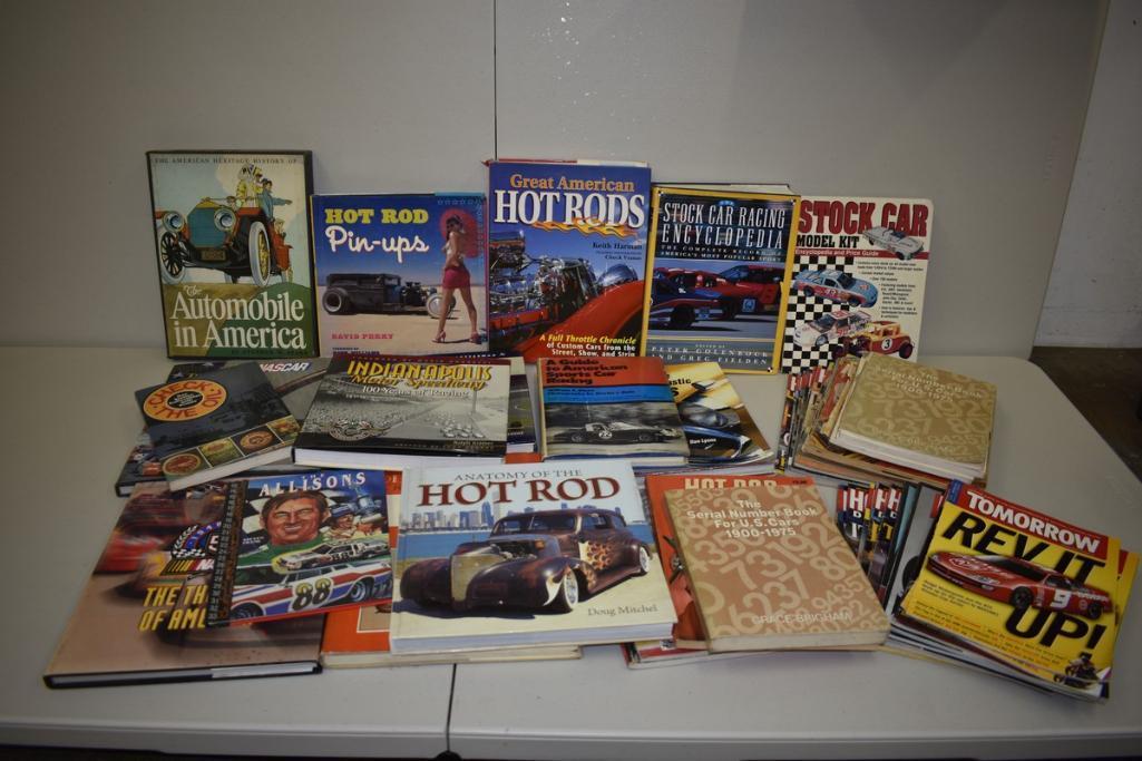 BOX WITH MISC CAR BOOKS/MAGAZINES