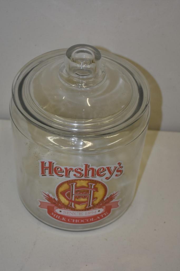 HERSHEYS CHOCOLATE CLEAR GLASS COOKIE JAR