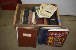 BOX WITH MISC MANUALS; COCA-COLA COLLECTIBLES