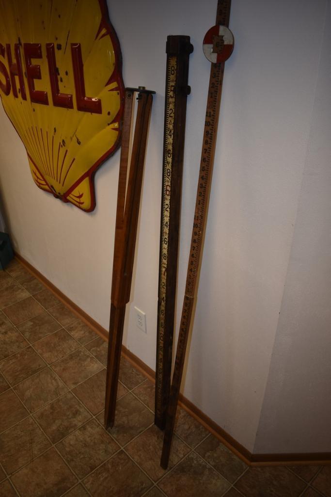 Antique Brass Survey Transit Level w/ Wooden Tripod and Antique Depth Gauge