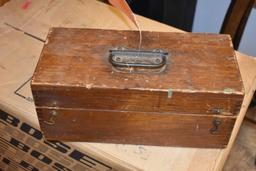 Antique Brass Survey Transit Level w/ Wooden Tripod and Antique Depth Gauge