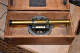Antique Brass Survey Transit Level w/ Wooden Tripod and Antique Depth Gauge