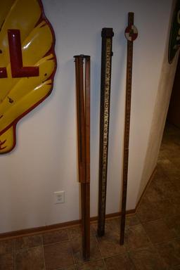 Antique Brass Survey Transit Level w/ Wooden Tripod and Antique Depth Gauge
