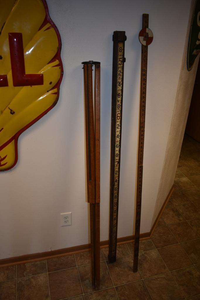 Antique Brass Survey Transit Level w/ Wooden Tripod and Antique Depth Gauge