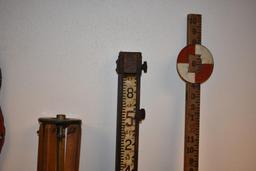 Antique Brass Survey Transit Level w/ Wooden Tripod and Antique Depth Gauge