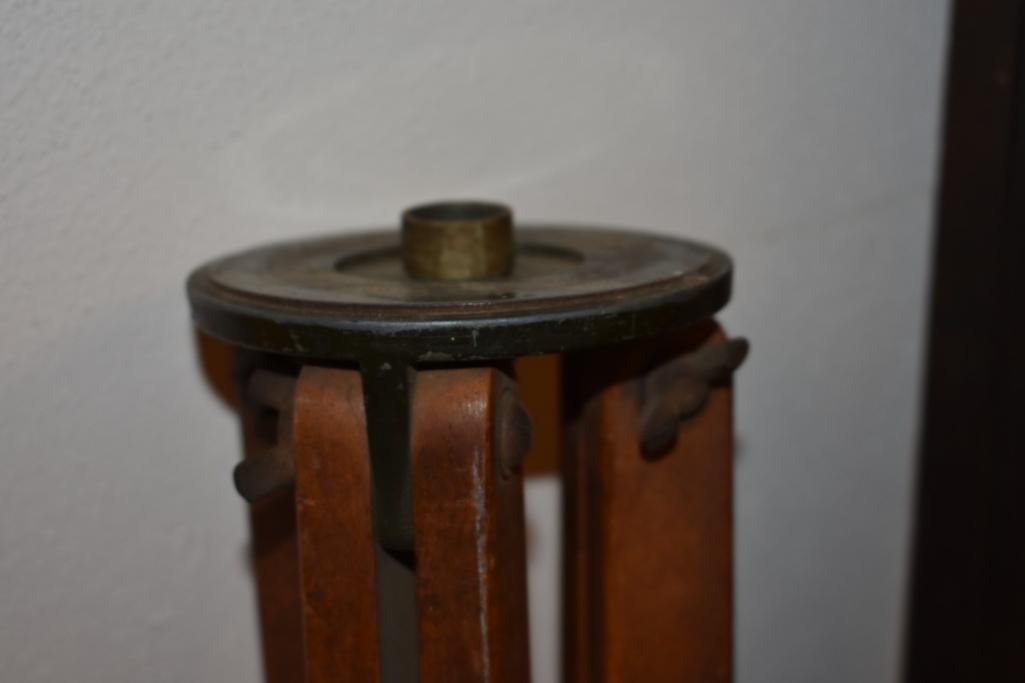 Antique Brass Survey Transit Level w/ Wooden Tripod and Antique Depth Gauge