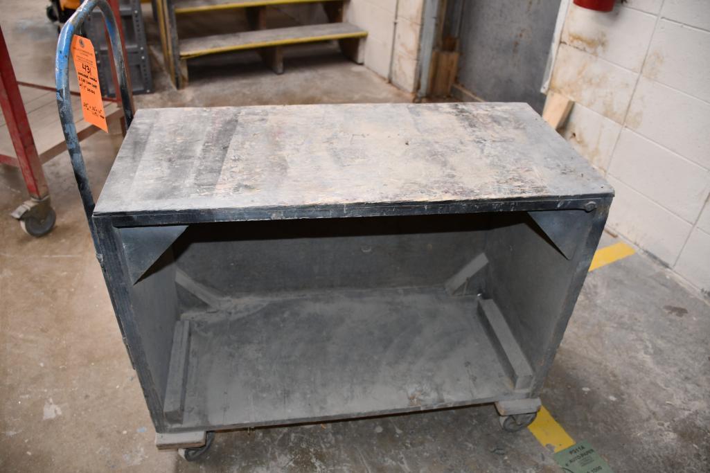 HOMEMADE WOODEN 2 TEIR SHOP CART WITH 4" CASTERS 36" X 17" X 38"H