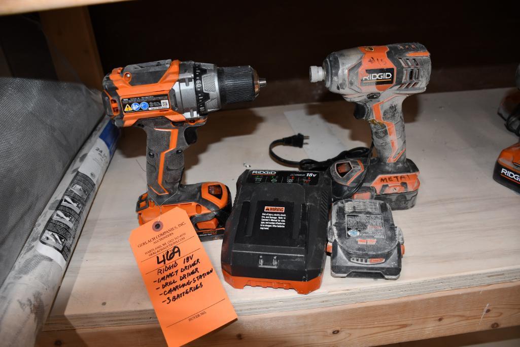 RIDGID 18V IMPACT DRIVER. 3 BATTERIES, CHARGING STATION, DRILL DRIVER
