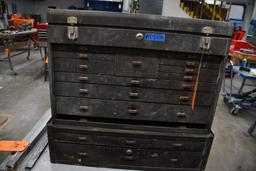 KENNEDY 2 PIECE 12 DRAWER MACHINIST TOOL BOX WITH CONTENTS, 28" X 10" X 26"H