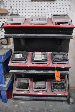 WOODEN RACK WITH CONTENTS, PRIMARILY PHILLIPS HEAD SCREWS