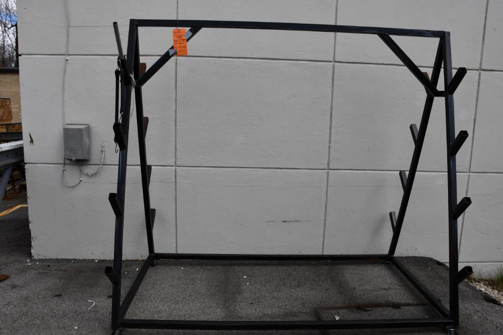 2 SIDED CANTILEVERED METAL STOCK RACK WITH 2" CASTERS, 78" X 40" X 70"H