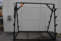 2 SIDED CANTILEVERED METAL STOCK RACK WITH 2" CASTERS, 78" X 40" X 70"H