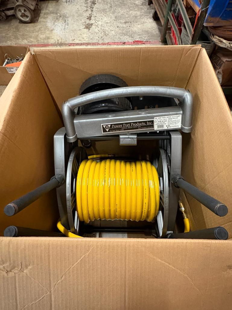 POWER PORT PRODUCTS 100' AIR TOOL HOSE ON CART, GRAPHITE STEEL CORE, NEW IN BOX