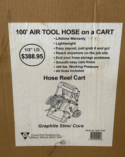 POWER PORT PRODUCTS 100' AIR TOOL HOSE ON CART, GRAPHITE STEEL CORE, NEW IN BOX