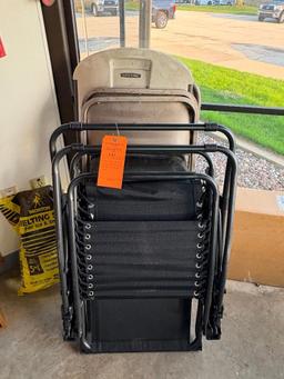 LOT WITH (3) TAN FOLDING CHAIRS, (1) LIFETIME WHITE FOLDING CHAIR AND FOLDING