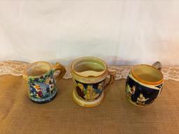 GERMAN MUSTACHE STEIN 4"D X 4 1/8"H AND (2) MISC MUGS