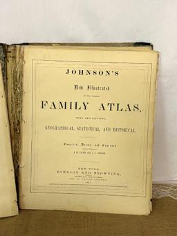 1961 JOHNSON'S NEW ILLUSTRATED FAMILY ATLAS OLD MAPS AND 1978 RAND MCNALLY ROAD ATLAS