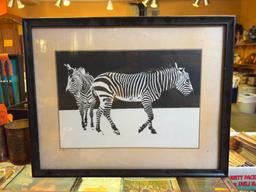 FRAMED ZEBRA LITHOGRAPH, SIGNED BY ARTIST, 15"H X 19"W