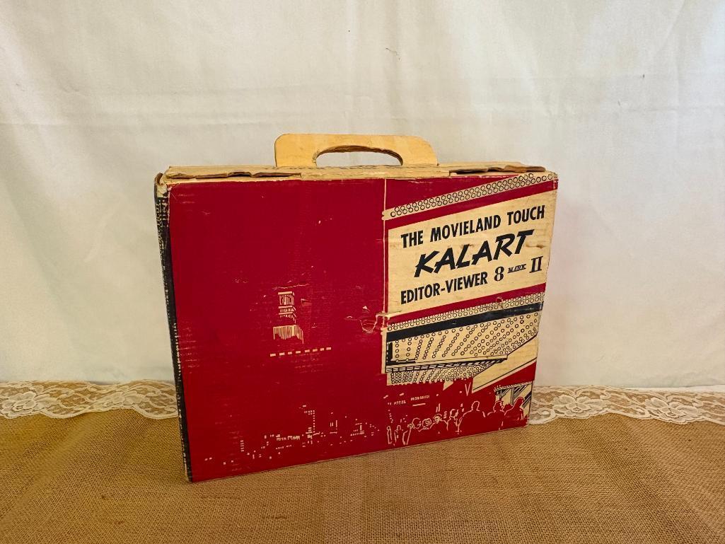VINTAGE KALART "THE MOVIELAND TOUCH KALART EDITOR-VIEWER 8 MARK II", BOX 4 1/4"D X 11 1/2"H X 14 ...
