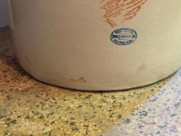 20 GALLON RED WING CROCK, WING IS APPROX 5" ACROSS, 20.5" TALL, LID IS MARKED "20' AND IS