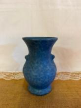 BRUSH MCCOY ART VELLUM DECO VASE, BLUE MOTTLED, NO 742, MOUTH APPROX 5" DIA X 8 1/8" TALL