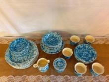 VINTAGE HOMER LAUGHLIN BLUE SPLATTER DINNERWARE (SET OF PLATES, CUPS, BOWLS, PLATTER,