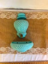 FENTON LIGHT BLUE HOBNAIL MILK GLASS WALL FOUNTAIN, VINTAGE 1950's - 1960's