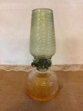 VINTAGE ANCHOR HOCKING SORENO GLASS HONEY GOLD OIL LAMP 11 1/2" TALL