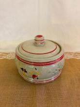 1940's RED WING POTTERY COOKIE JAR, WHITE W/DANCING PEASANTS/FLORAL PATTERN, WITH LID