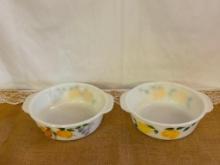 (2) VINTAGE 1960's FIRE KING GAY MILK GLASS CASSEROLE DISH, 8 1/4" DIAMETER X 2 3/4"H,