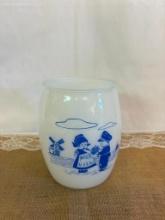 VINTAGE BARTLETT COLLINS COOKIE JAR, MID 20T CENTURY, MILK GLASS BASE WITH