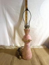 MCM WEIGHTED POTTERY PINK AND GOLD LAMP, MEASURES APPROX 24" TALL